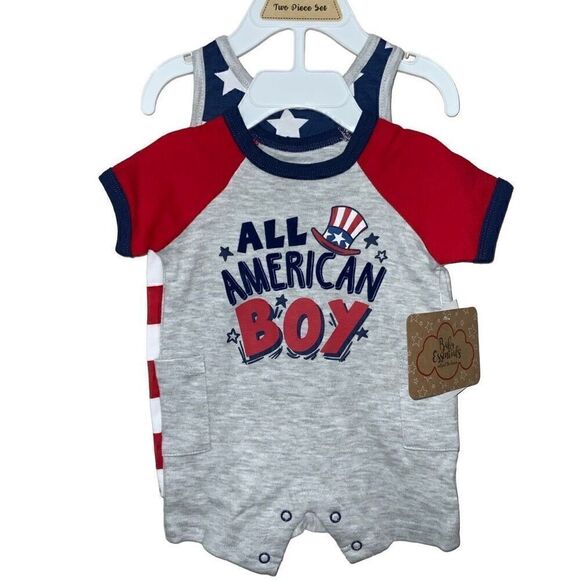 Baby boy 4th of July outfit two piece set patriotic red white and blue NEW - Picture 1 of 5